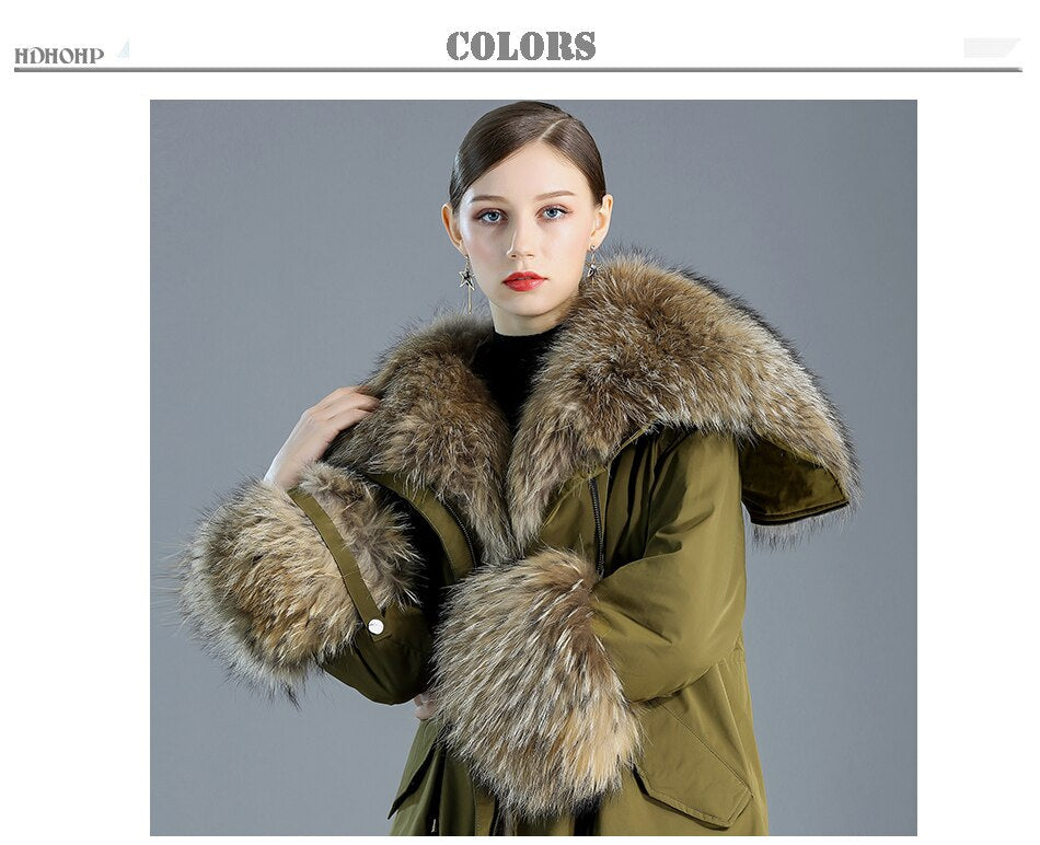 Women's Leisure Style Natural Fox Fur Down Solid Pattern Winter Jackets