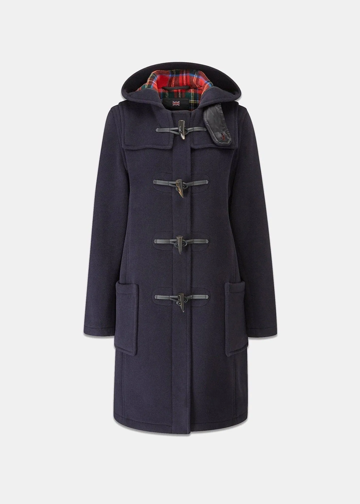 Women's Long Slim Fit Duffle Coat Navy Royal Stewart