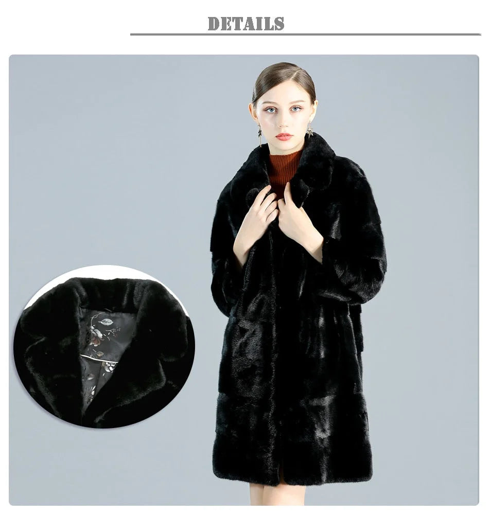 Women's Winter Natural Mink Fur Casual Leisure Style Long Slim Jacket