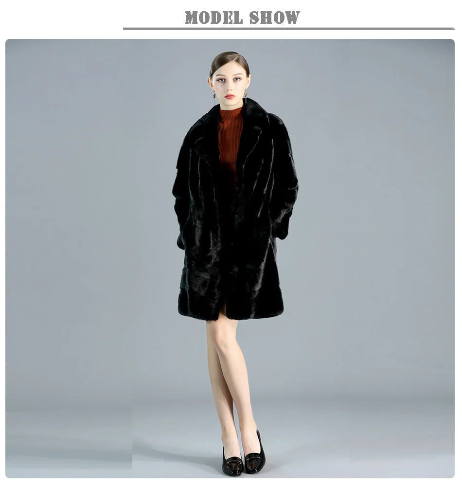 Women's Winter Natural Mink Fur Casual Leisure Style Long Slim Jacket