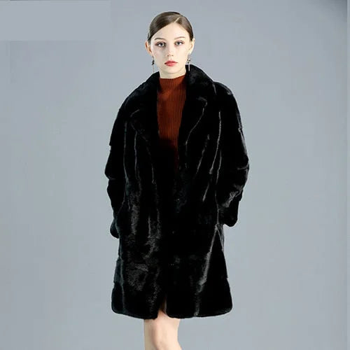 Women's Winter Natural Mink Fur Casual Leisure Style Long Slim Jacket