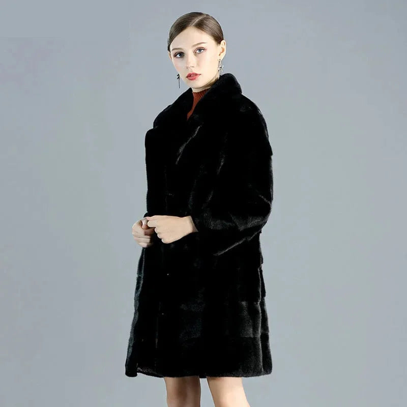 Women's Winter Natural Mink Fur Casual Leisure Style Long Slim Jacket