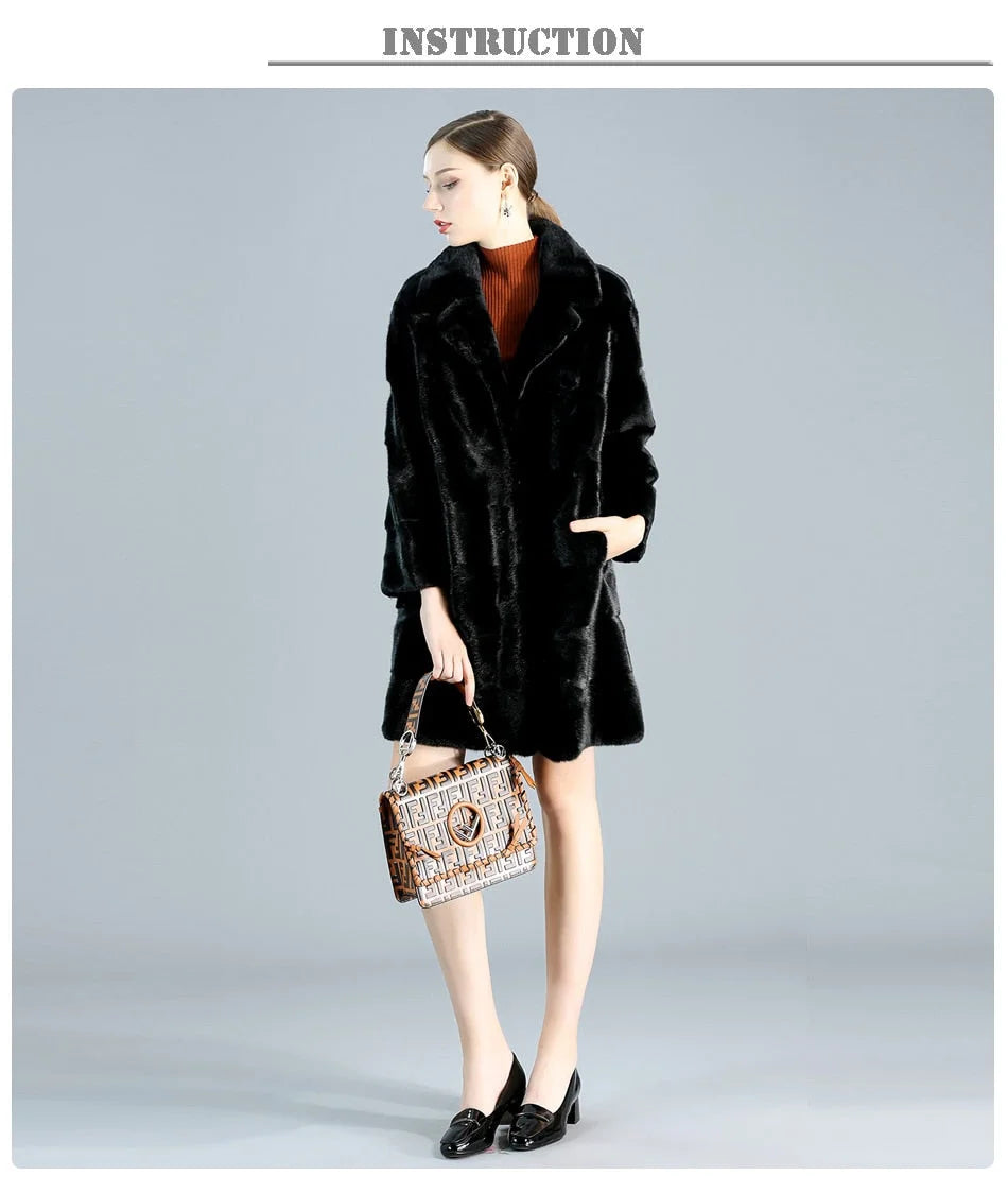 Women's Winter Natural Mink Fur Casual Leisure Style Long Slim Jacket