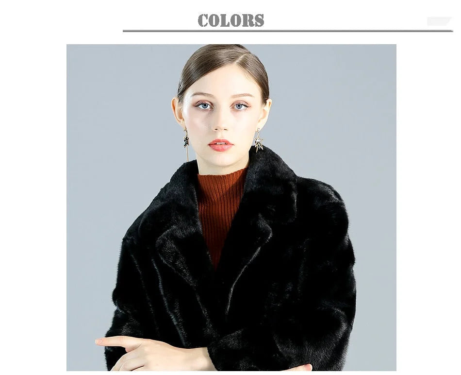 Women's Winter Natural Mink Fur Casual Leisure Style Long Slim Jacket