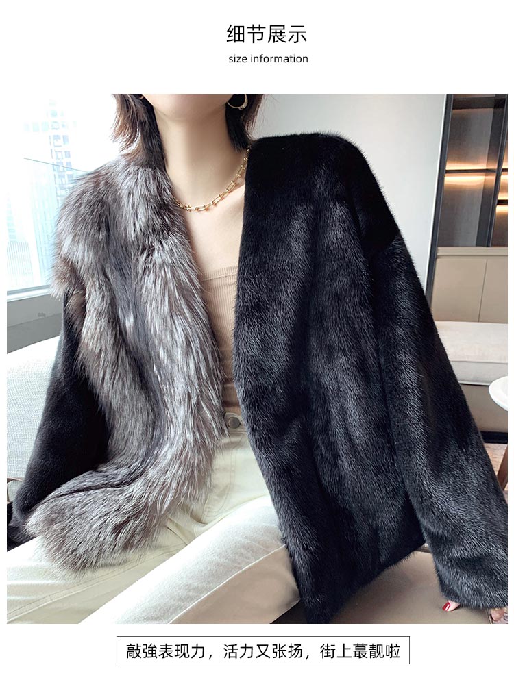 Women's Winter Natural Mink Fur Full Pelt Lantern Sleeves Hooded Jacket