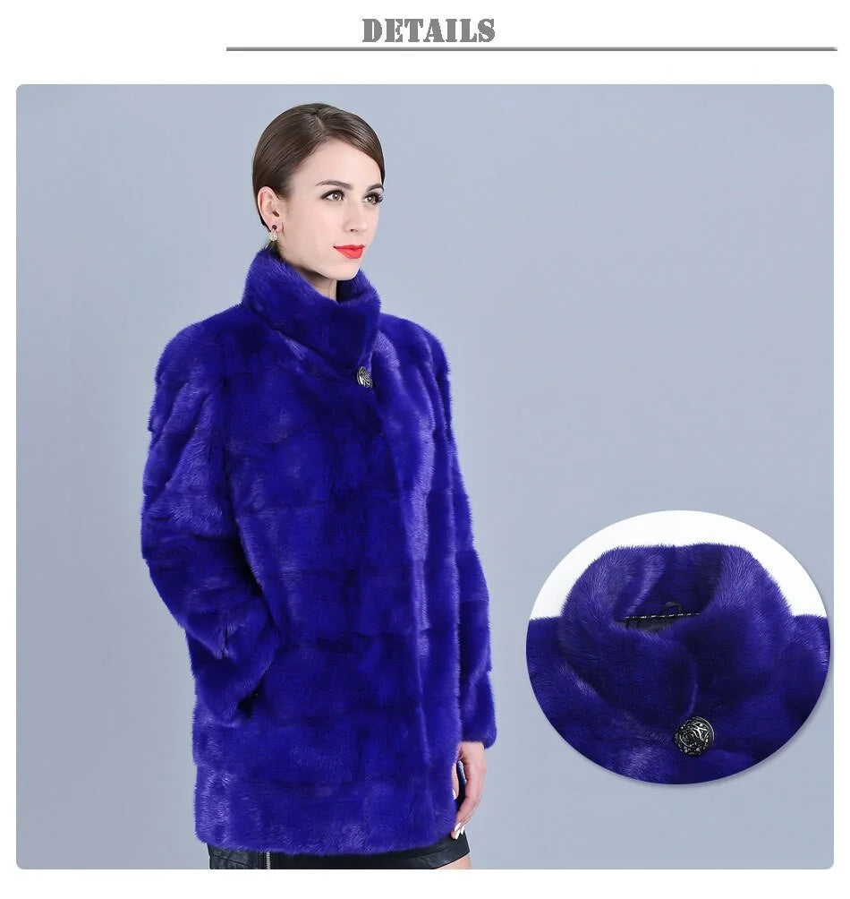 Women's Winter Warm Genuine Mink Fur Silk Cotton Thick Striped Jackets