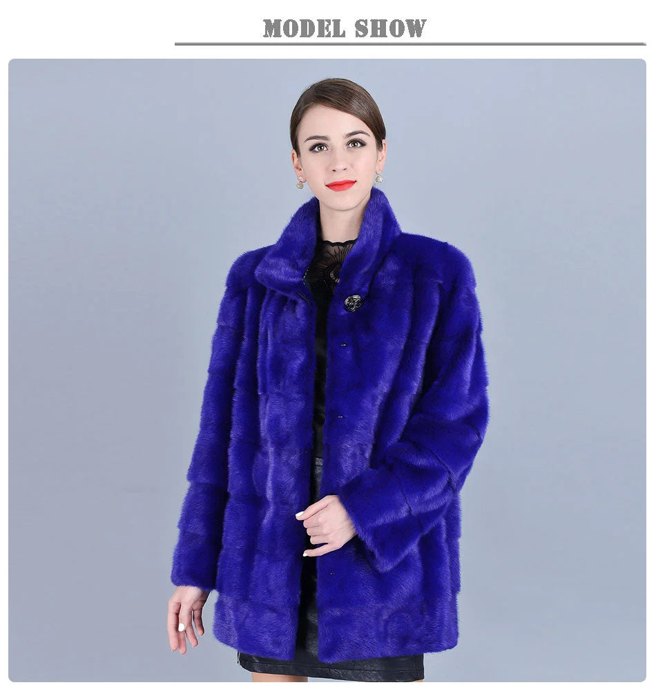 Women's Winter Warm Genuine Mink Fur Silk Cotton Thick Striped Jackets