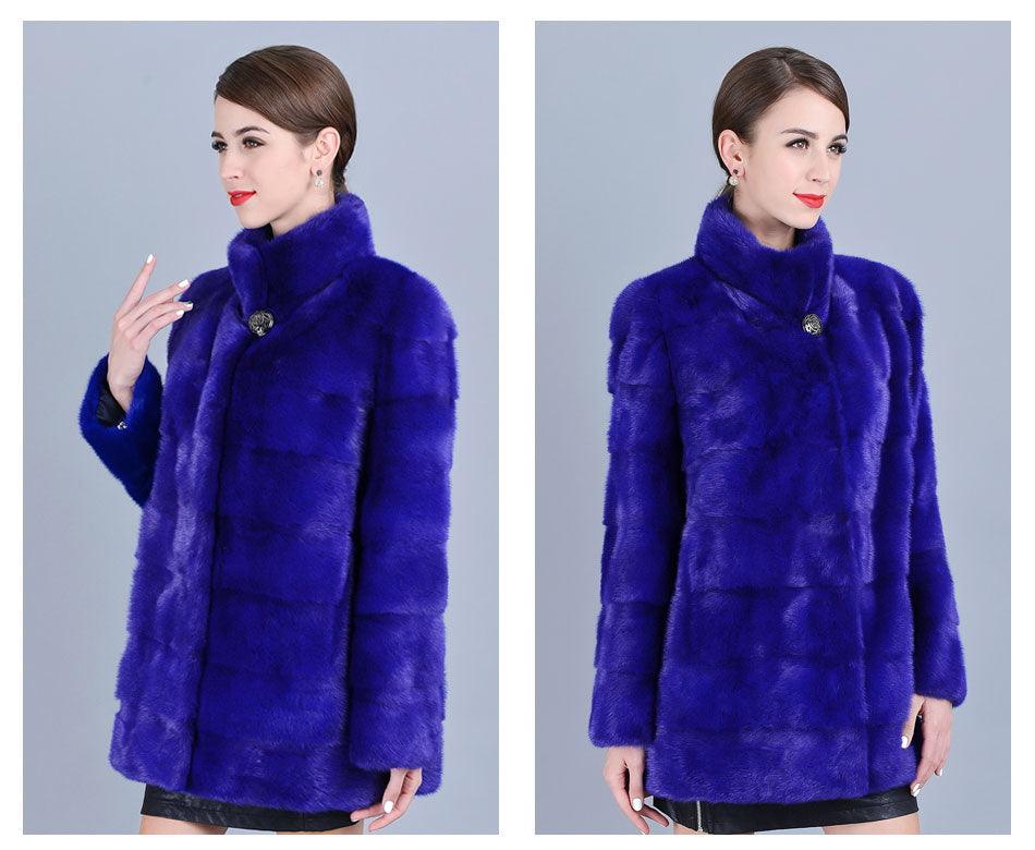 Women's Winter Warm Genuine Mink Fur Silk Cotton Thick Striped Jackets