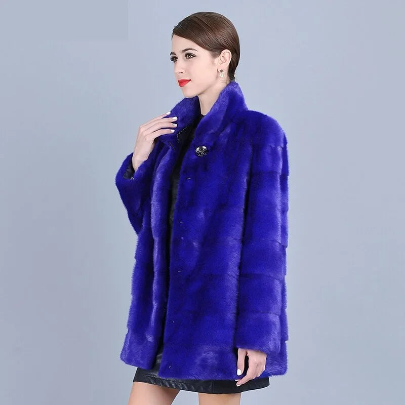 Women's Winter Warm Genuine Mink Fur Silk Cotton Thick Striped Jackets