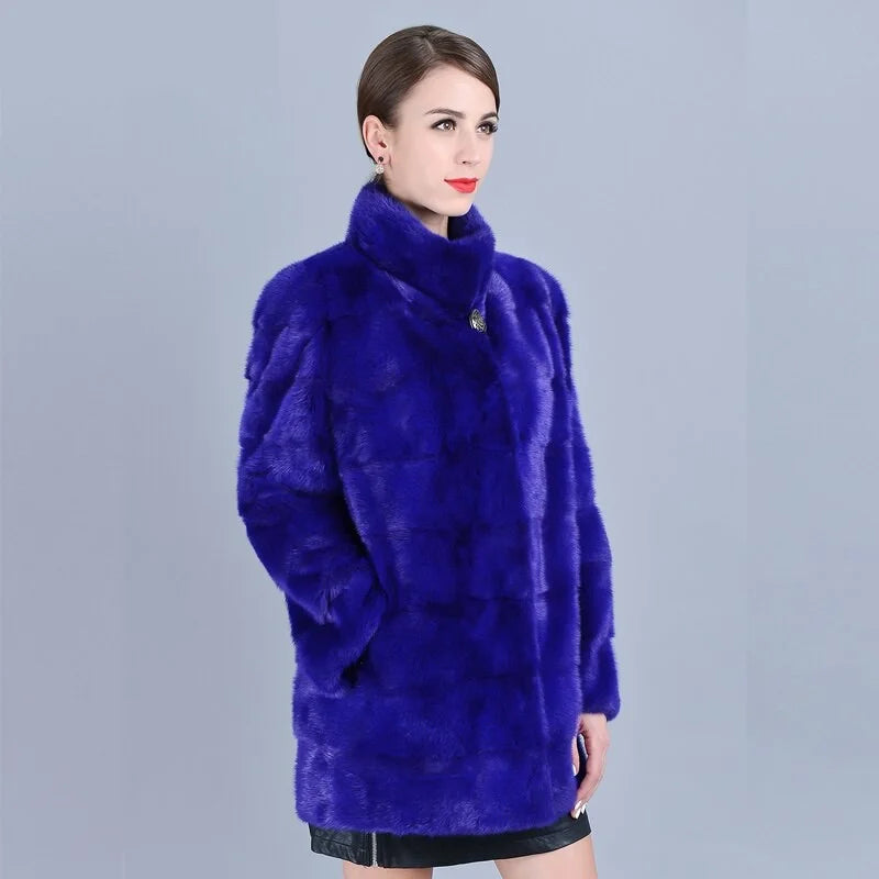 Women's Winter Warm Genuine Mink Fur Silk Cotton Thick Striped Jackets