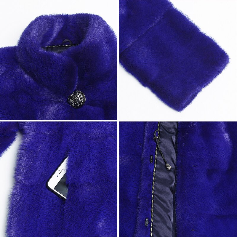 Women's Winter Warm Genuine Mink Fur Silk Cotton Thick Striped Jackets