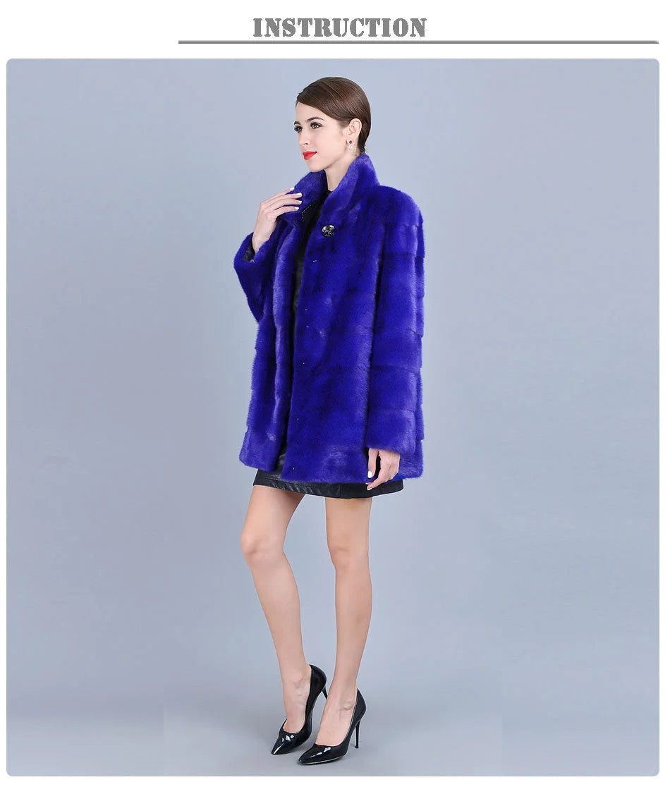 Women's Winter Warm Genuine Mink Fur Silk Cotton Thick Striped Jackets