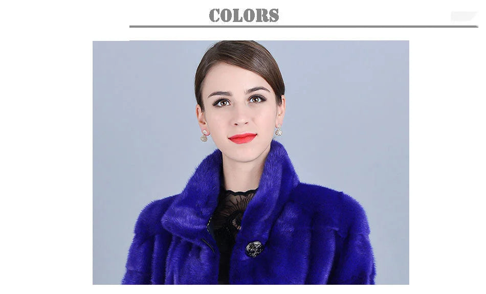 Women's Winter Warm Genuine Mink Fur Silk Cotton Thick Striped Jackets