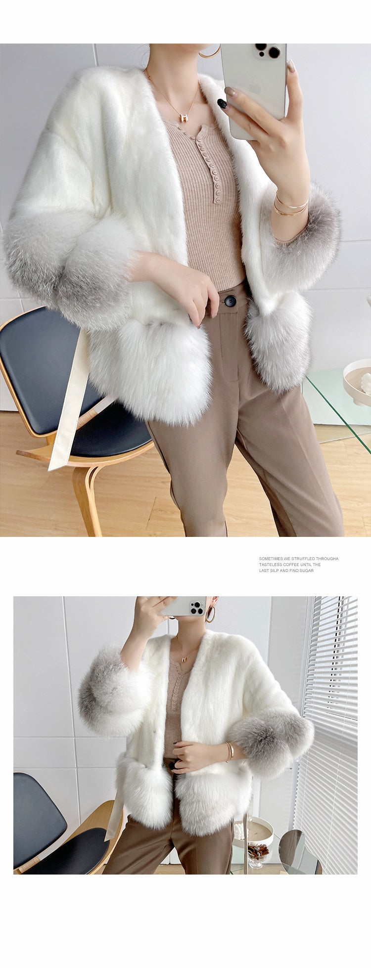 Women's Winter Warm Natural Mink Fox Fur Full Sleeves Short Jackets