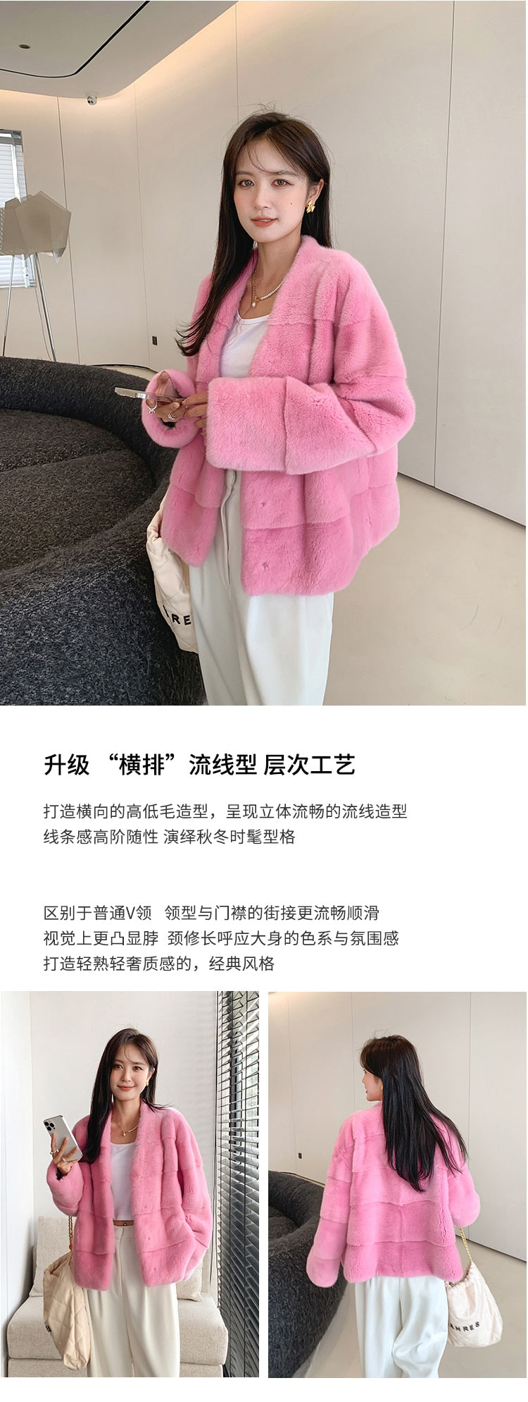 Women's Winter Warm Natural Mink Fur Mandarin Collar Double-faced Jacket