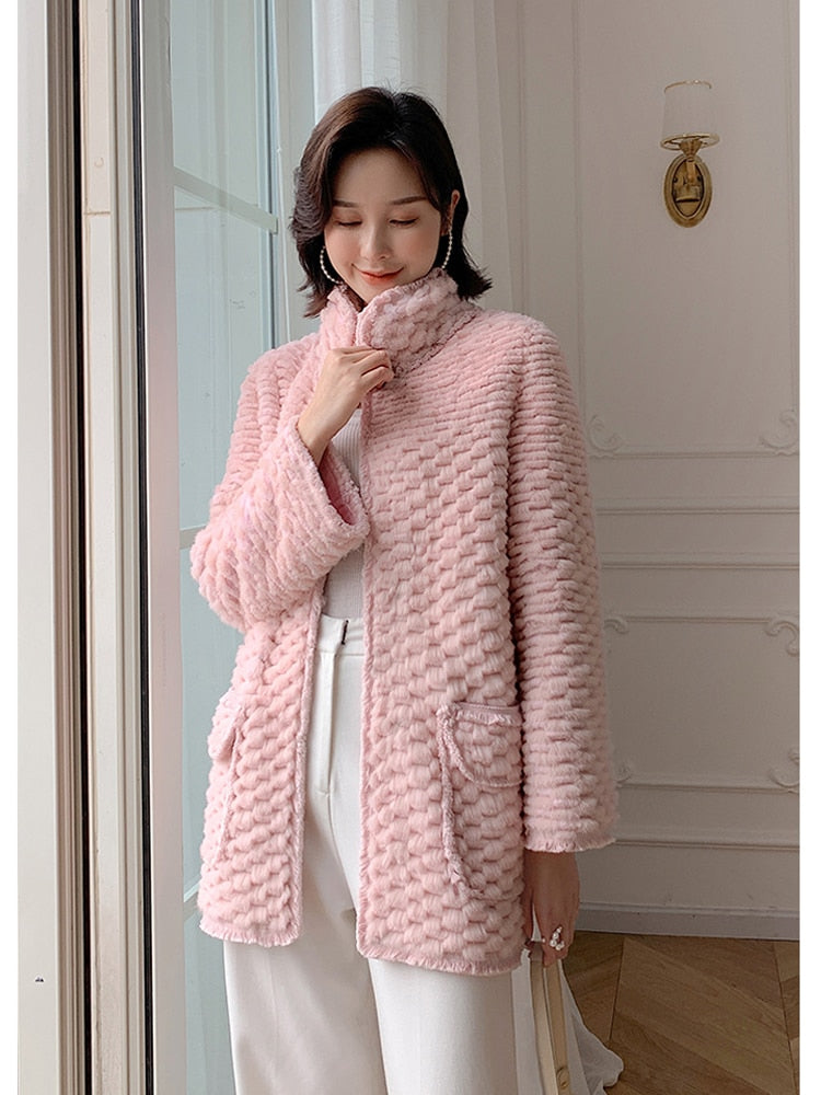 Women's Winter Warm Real Mink Fur Knitted Fashion Slim Jacket