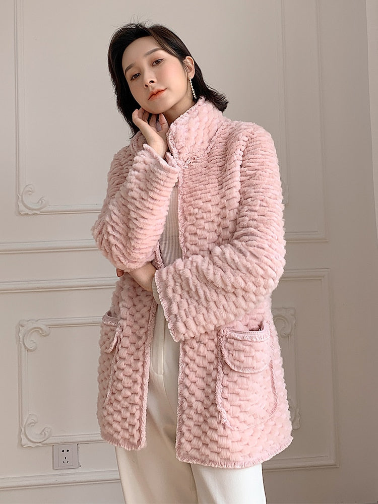 Women's Winter Warm Real Mink Fur Knitted Fashion Slim Jacket