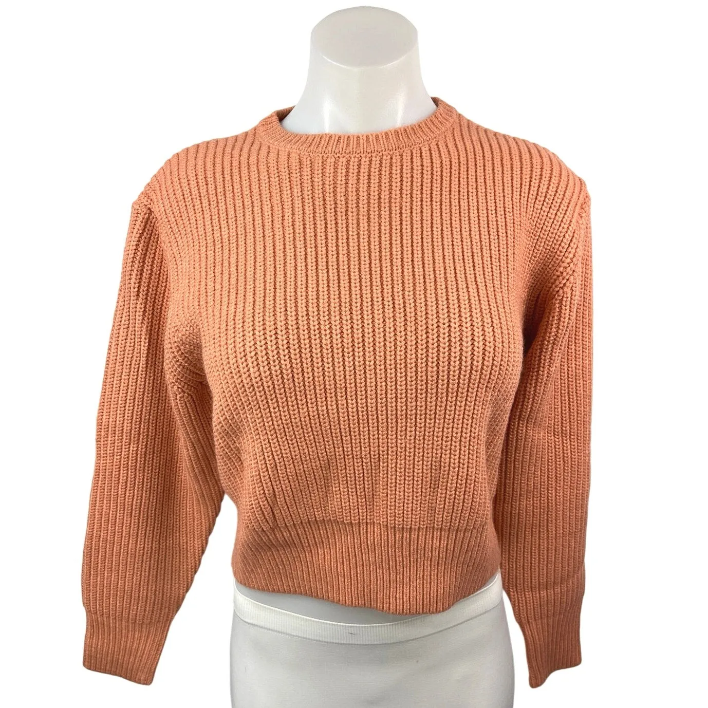 Zara Orange Knit Crew Neck Casual Cozy Cropped Pullover Sweater Top Size XS