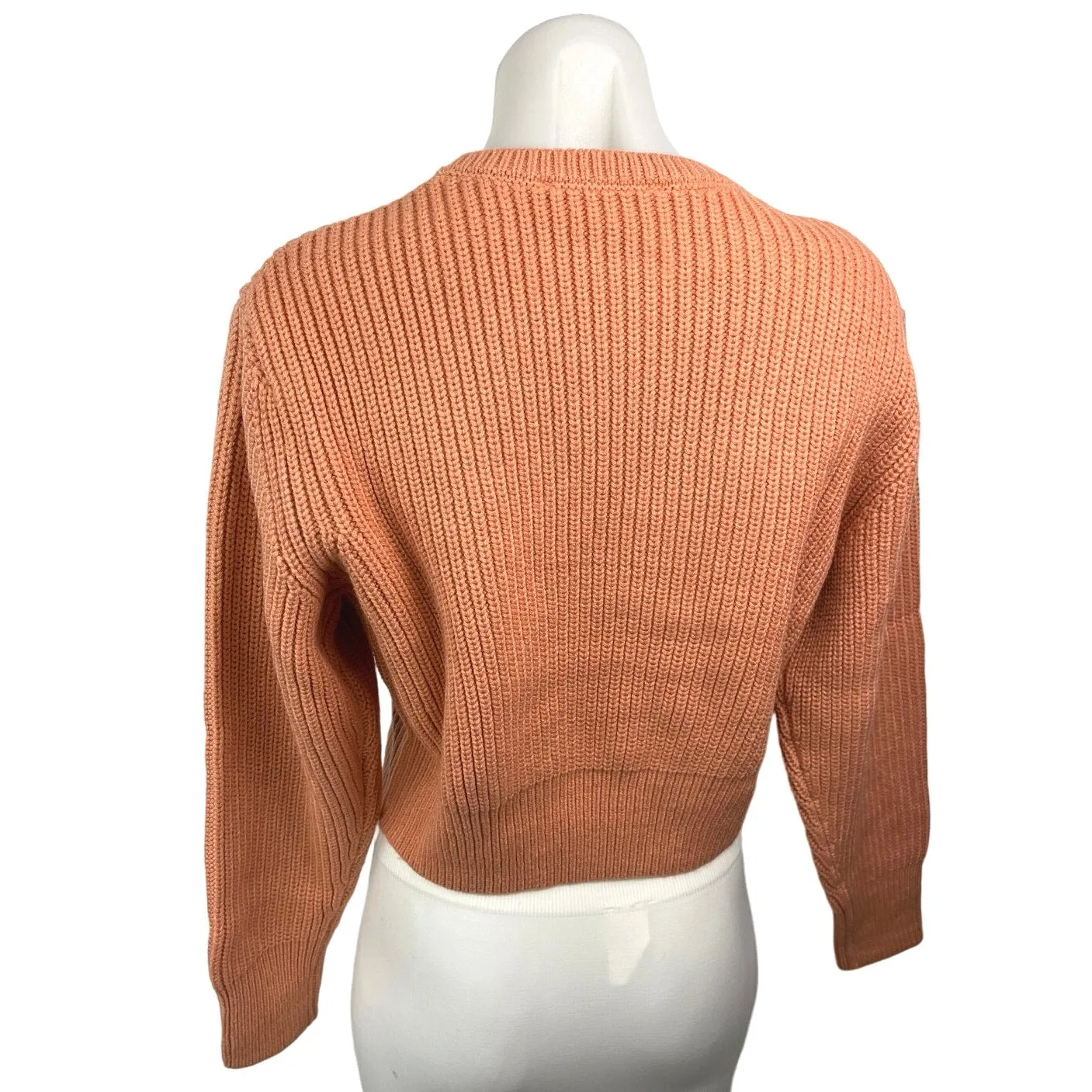 Zara Orange Knit Crew Neck Casual Cozy Cropped Pullover Sweater Top Size XS