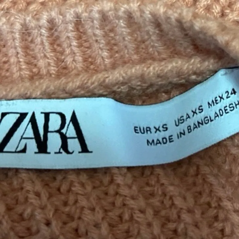 Zara Orange Knit Crew Neck Casual Cozy Cropped Pullover Sweater Top Size XS