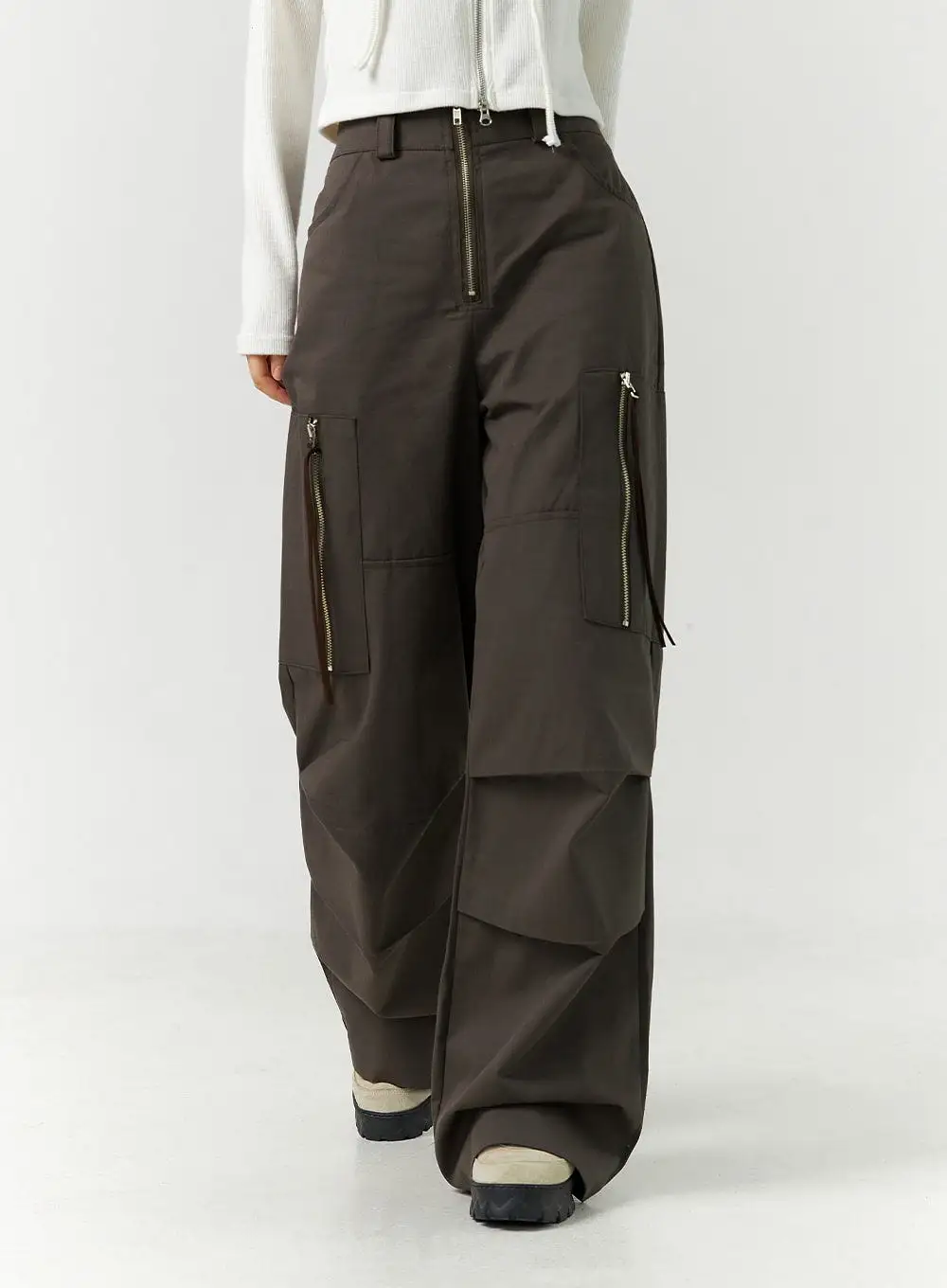 Zip Pocket Pintuck Wide Leg Pants CD301